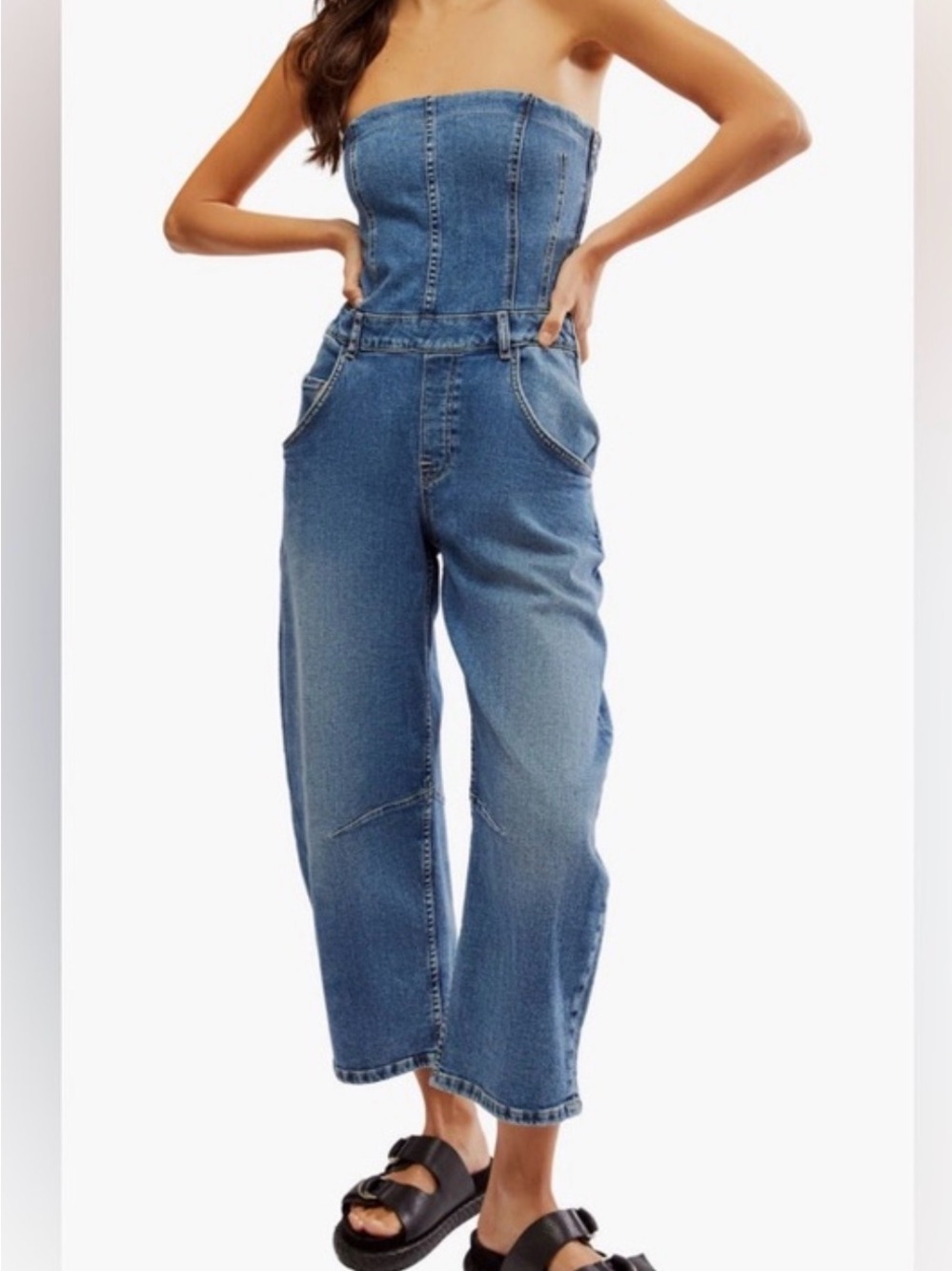 Free people Strapless Blue Denim Jumpsuit Jeans